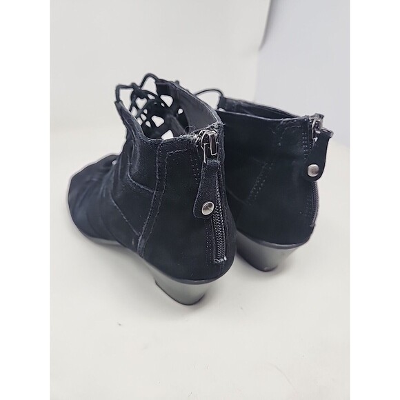 Earth Women's Aurora Size 8.5 B Black Sandals Block Heel Front Tie Back Zipper - Picture 13 of 16